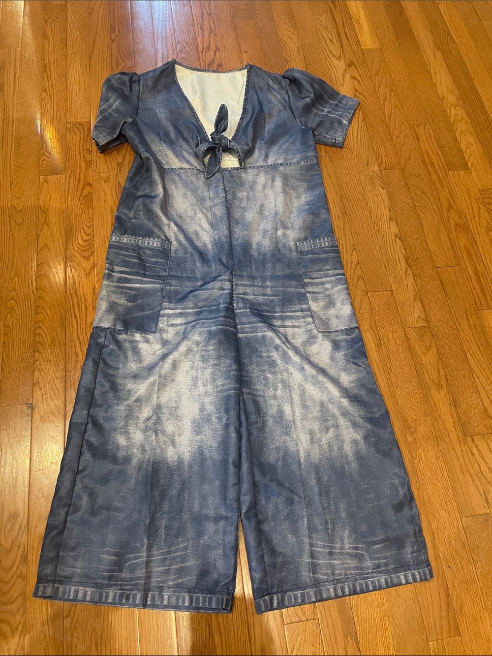 Mary’s Myrtle Beach Maya “Denim”Tie-Front Wide Leg Jumpsuit - Picture 3 of 6